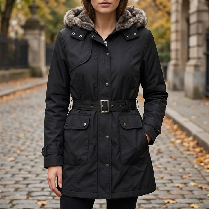 Parka con Capucha con Cinturón para Mujeres