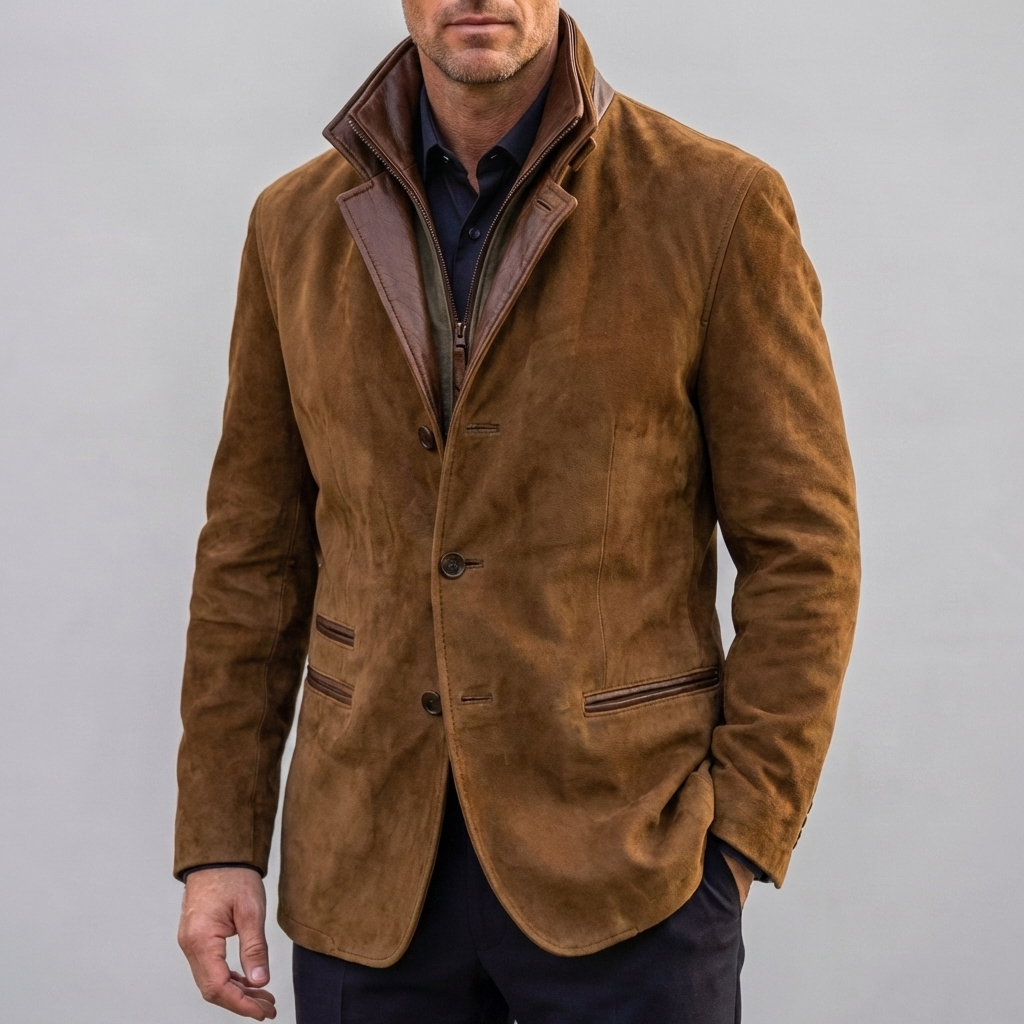 Chaqueta de Cuello Contrastante Retro para Hombres