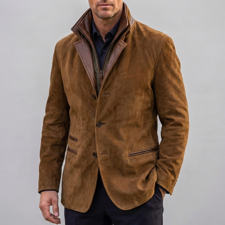 Chaqueta de Cuello Contrastante Retro para Hombres