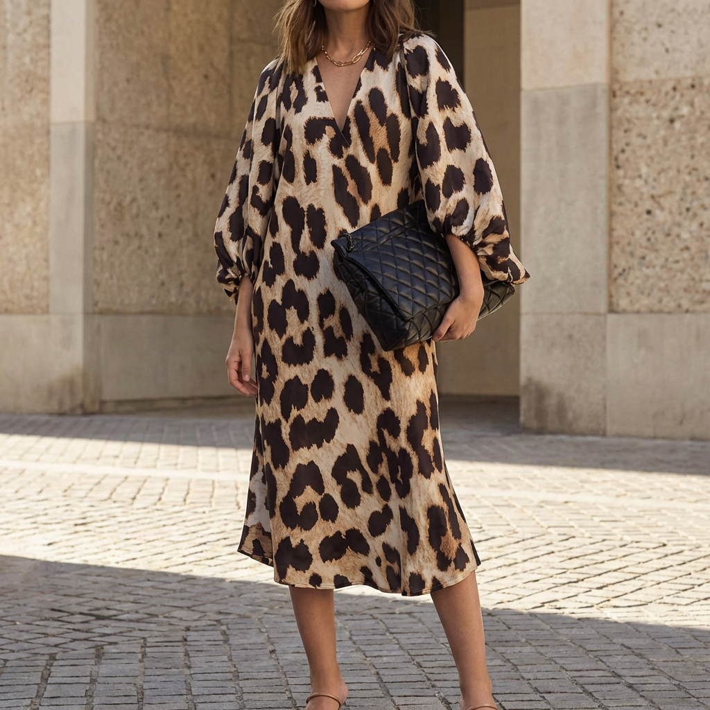 Vestido Elegante Imprimido de Leopardo