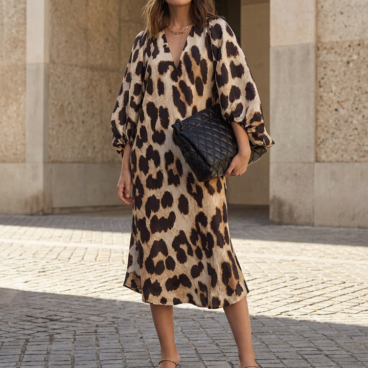 Vestido Elegante Imprimido de Leopardo
