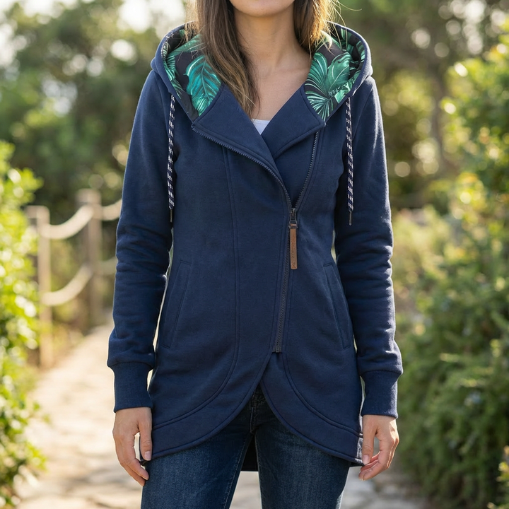 Chaqueta Con Capucha Con Cremallera Estilosa Para Mujeres