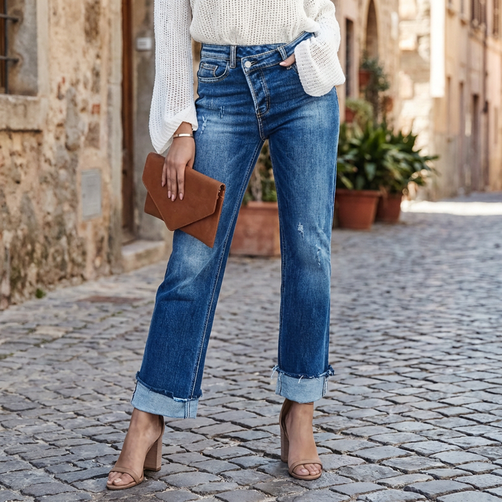 Jeans Asimétricos de Pata Recta para Mujer