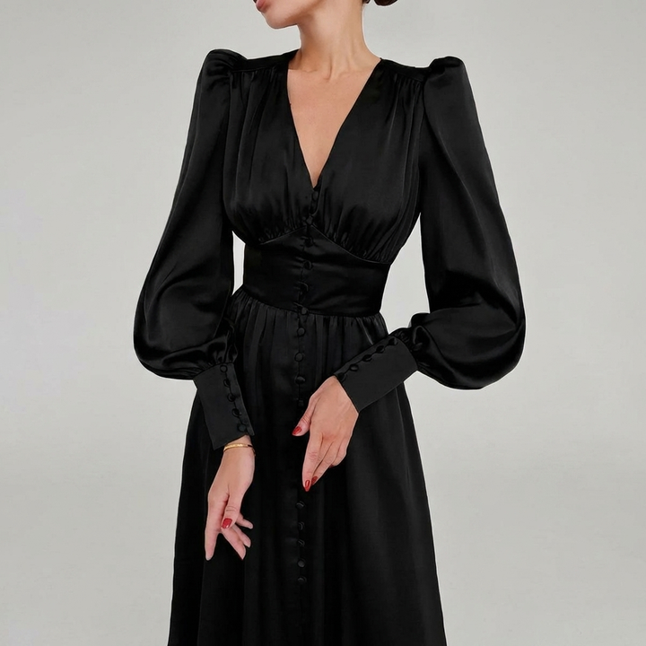 Vestido Maxi de Satén Elegante con Escote en V para Mujeres