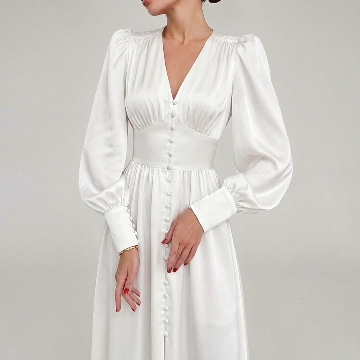 Vestido Maxi de Satén Elegante con Escote en V para Mujeres