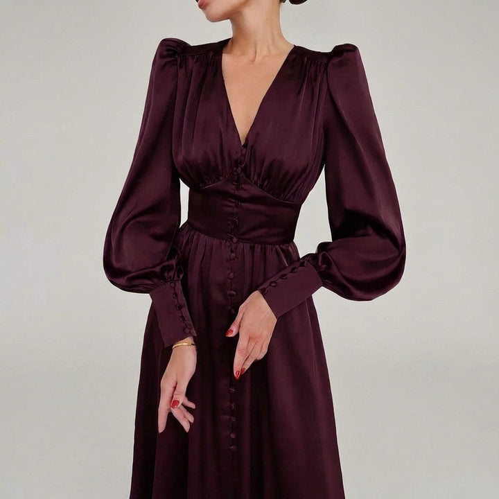 Vestido Maxi de Satén Elegante con Escote en V para Mujeres