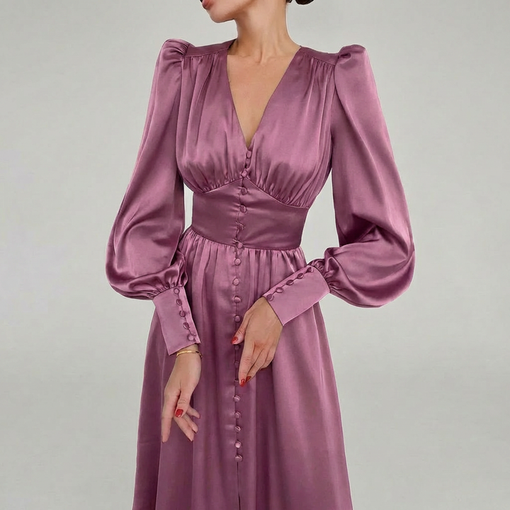 Vestido Maxi de Satén Elegante con Escote en V para Mujeres