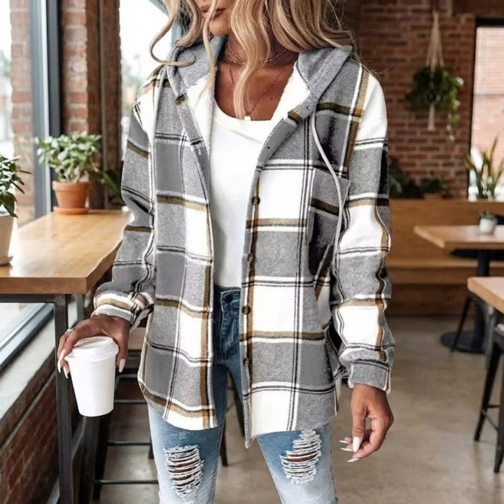 Chaqueta con Capucha a Cuadros para Mujeres