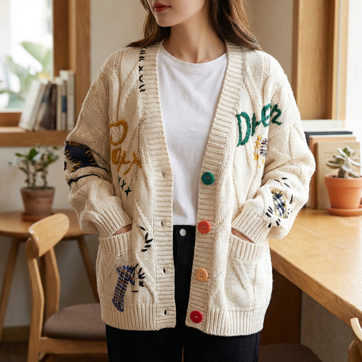 Cardigan de Punto con Cuello en V para Mujeres