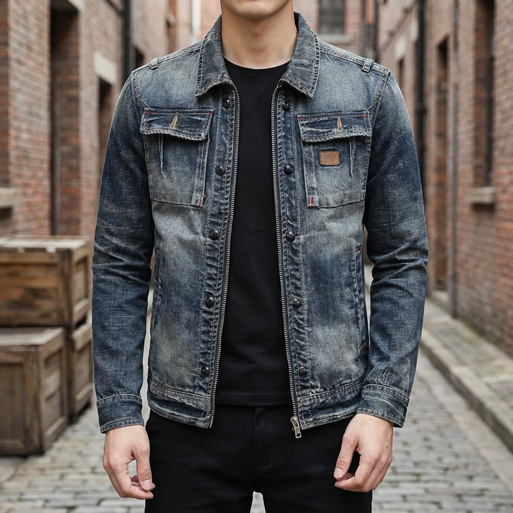 Bolsillos de Pecho - Chaqueta de Denim Clásica para Hombres