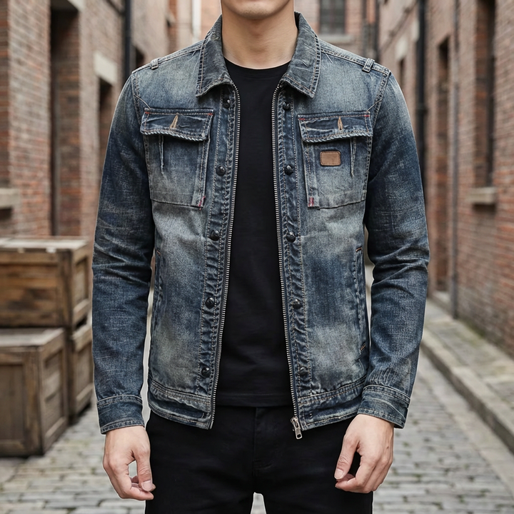 Bolsillos de Pecho - Chaqueta de Denim Clásica para Hombres