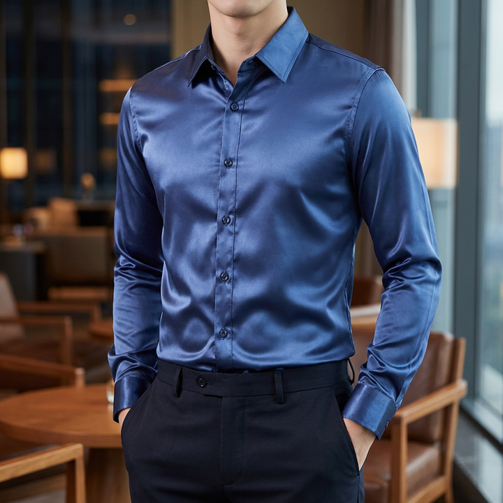 Camisa de Manga Larga Clásica de Estiramiento para Hombres
