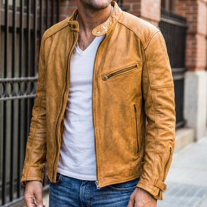 Chaqueta de Cuero Elegante y a Prueba de Agua para Hombres