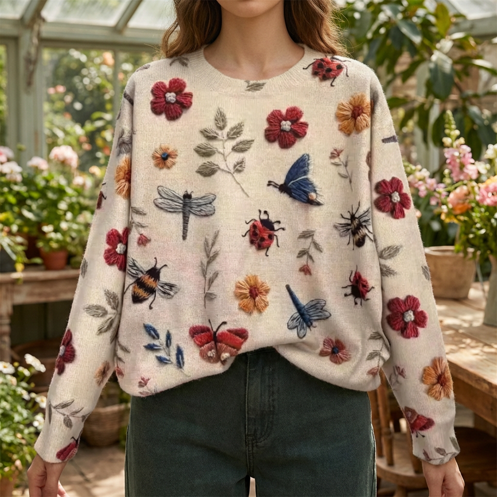 Suéter de Tricot con Flor 3D para Mujeres