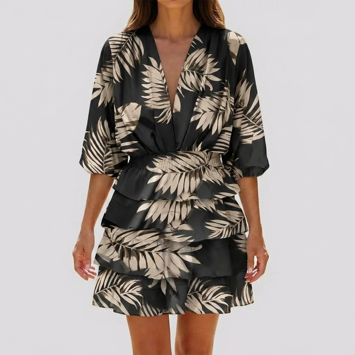 Vestido Mini con Cuello en V y Estampado Geométrico para Mujeres