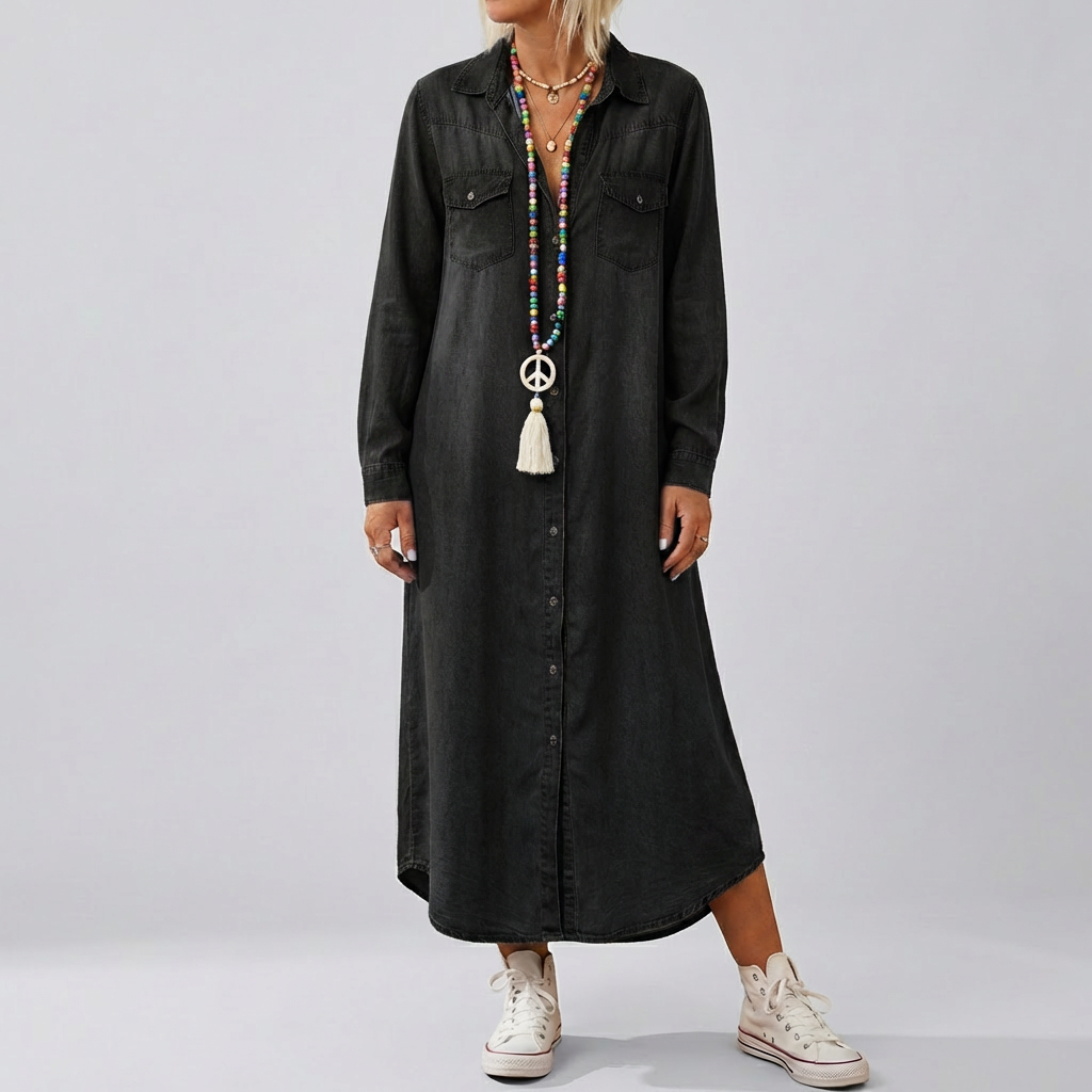 Vestido de Denim de Manga Larga para Mujeres