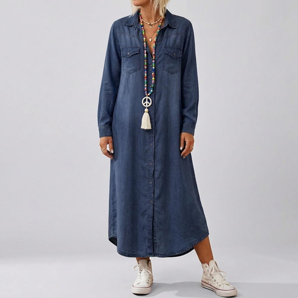 Vestido de Denim de Manga Larga para Mujeres