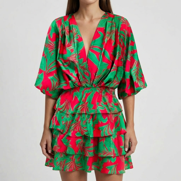 Vestido Mini Manga Batwing Cuello en V Profundo
