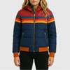 Chaqueta Puffer a Rayas Retro con Capucha para Mujeres