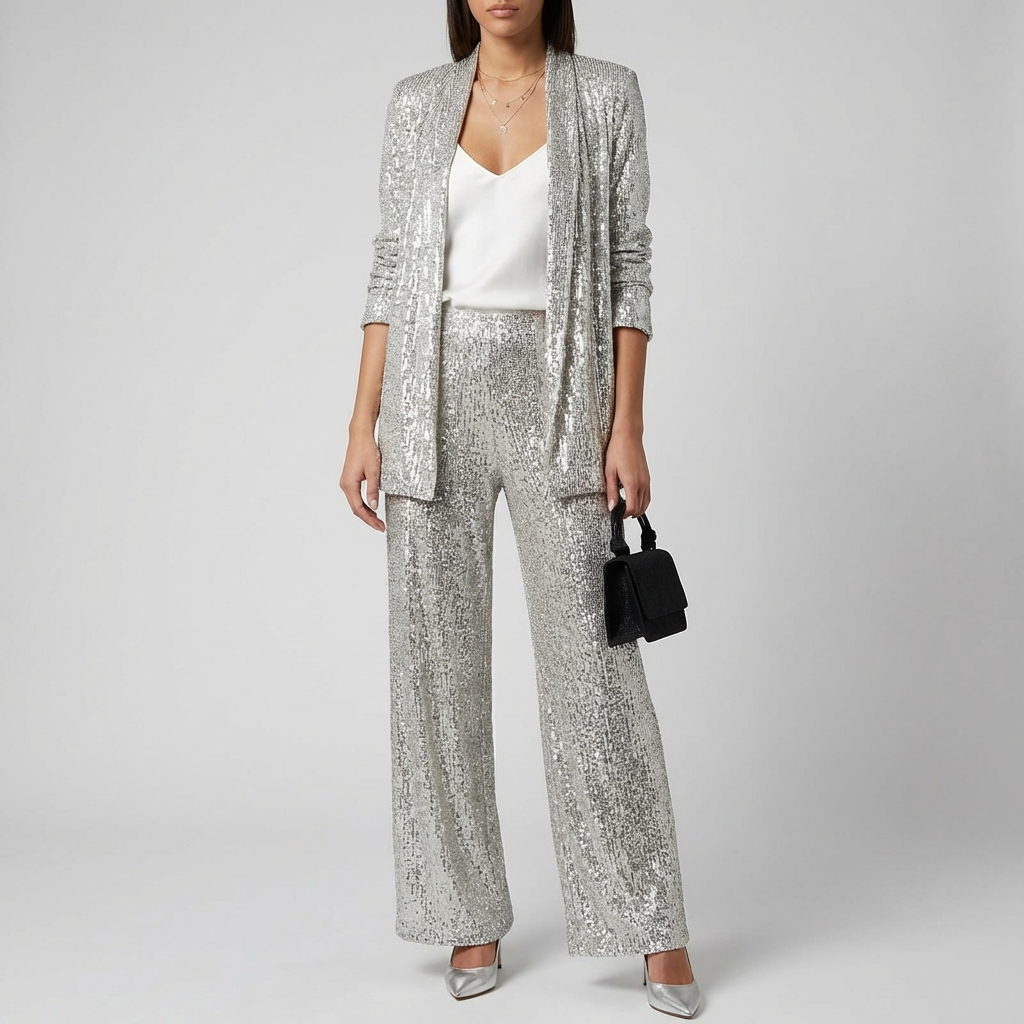 Conjunto de Lentejuelas de Dos Piezas para Mujeres