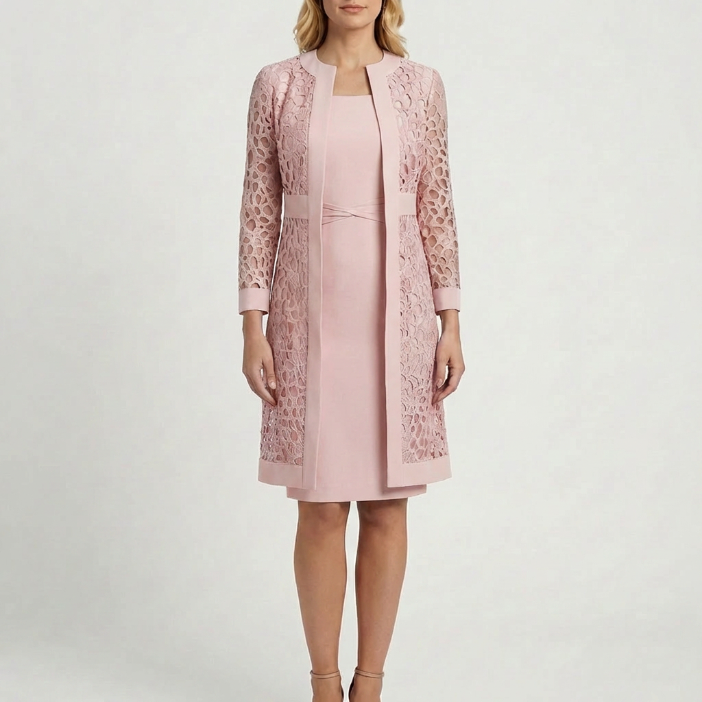 Conjunto de Vestido de Encaje de Dos Piezas