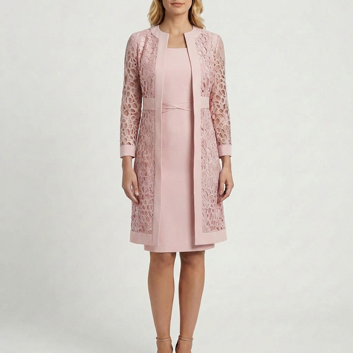 Conjunto de Vestido de Encaje de Dos Piezas