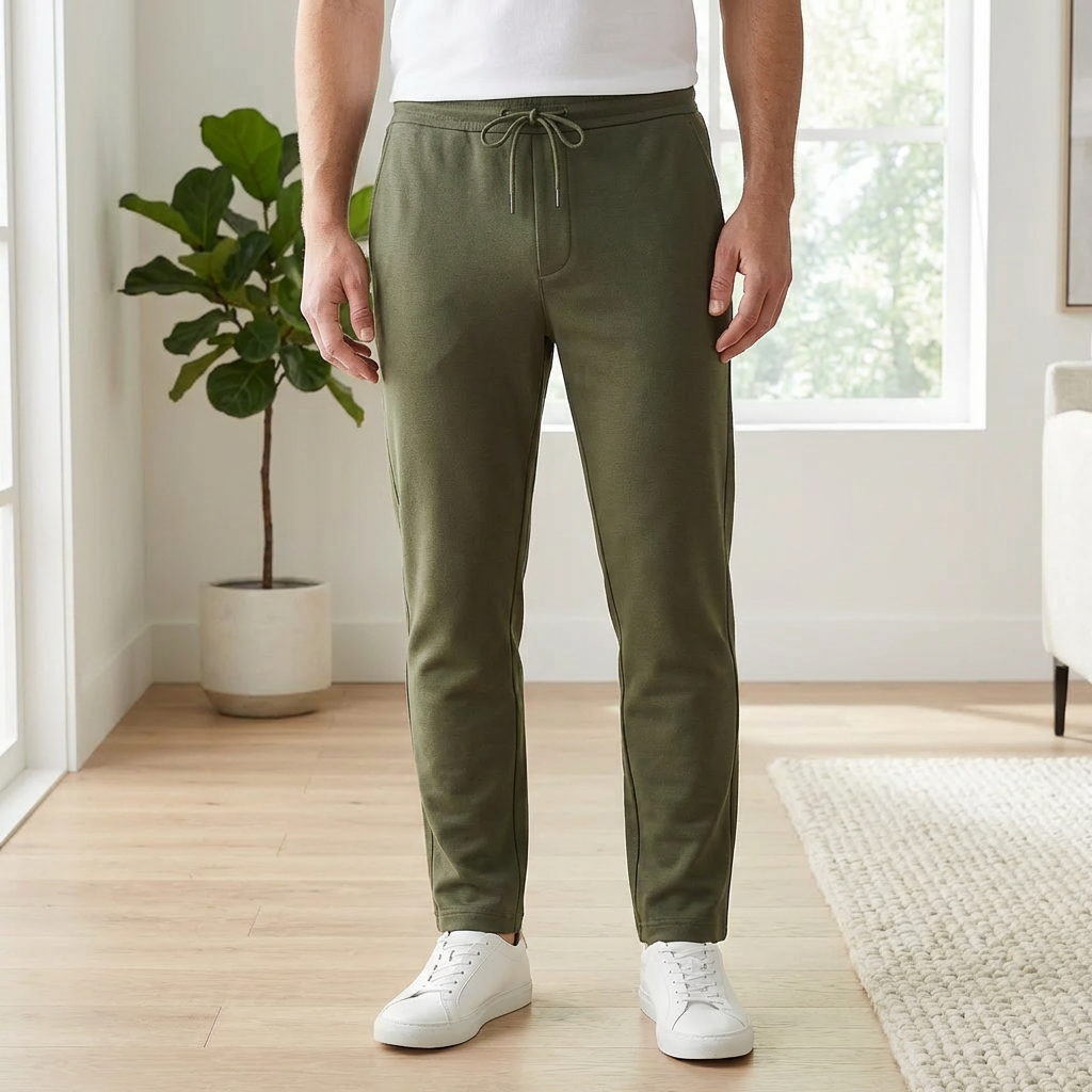 Pantalones de Tela Elástica de Corte Recto para Hombres