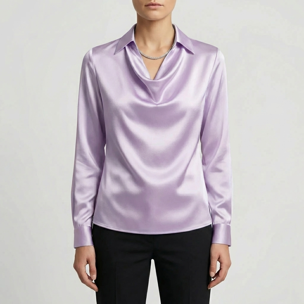 Blusa de Cuello Cascada de Manga Larga