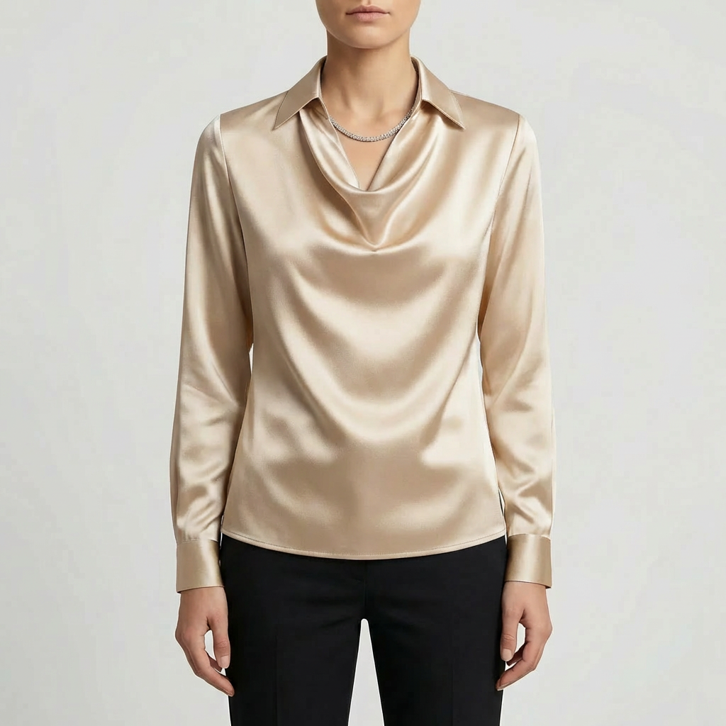 Blusa de Cuello Cascada de Manga Larga