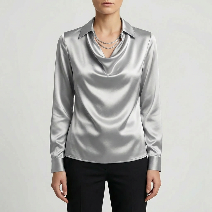 Blusa de Cuello Cascada de Manga Larga