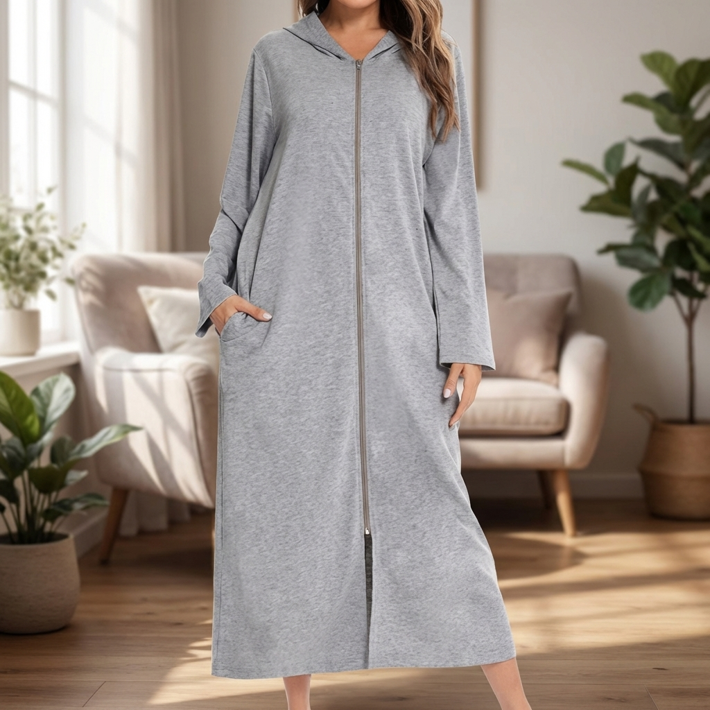Vestido de Noche con Capucha y Cremallera Caliente