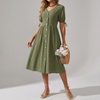 Vestido de Algodón Primavera/Verano con Cuello en V y Elegancia Sin Esfuerzo