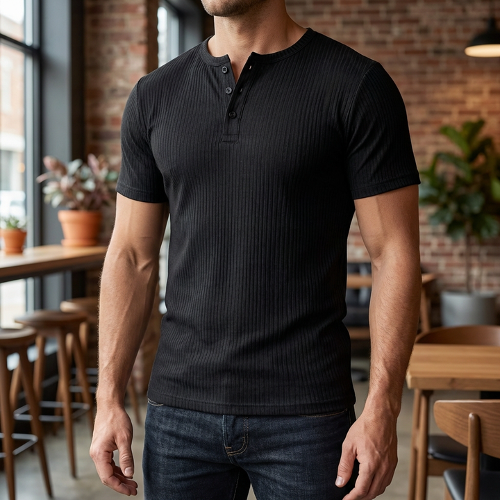 Camiseta Henley Slim-Fit para Hombres con Cierre de Botón
