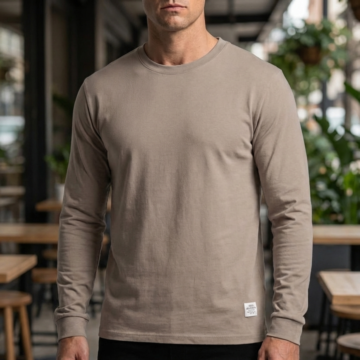 Camisa de Algodón de Hombre de Mangas Largas con Cuello Redondo