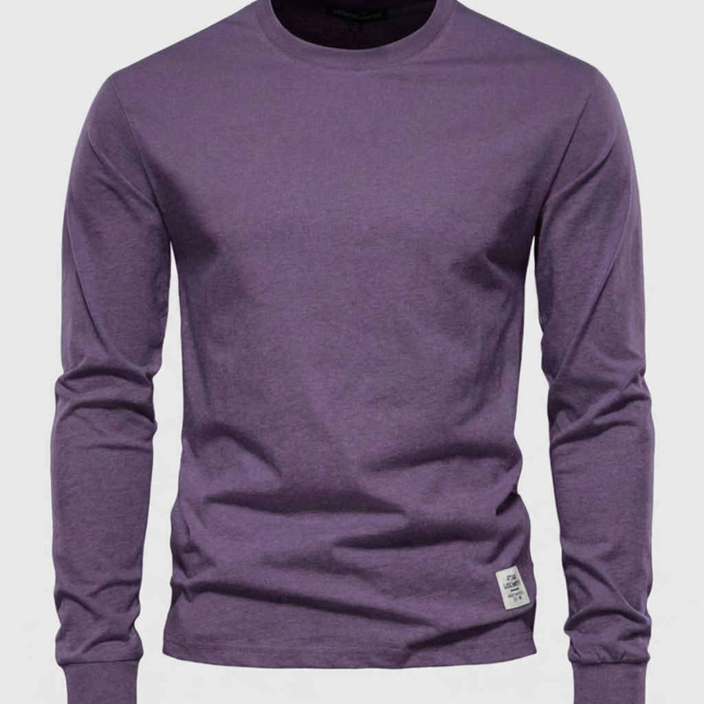 Camisa de Algodón de Hombre de Mangas Largas con Cuello Redondo