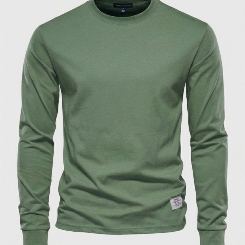 Camisa de Algodón de Hombre de Mangas Largas con Cuello Redondo