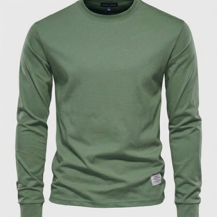 Camisa de Algodón de Hombre de Mangas Largas con Cuello Redondo
