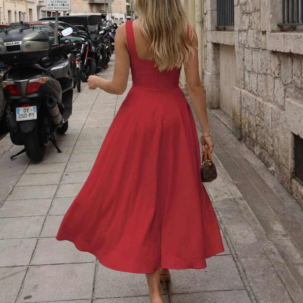 Vestido Midi Sin Mangas A Línea Cuello Cuadrado para Mujeres