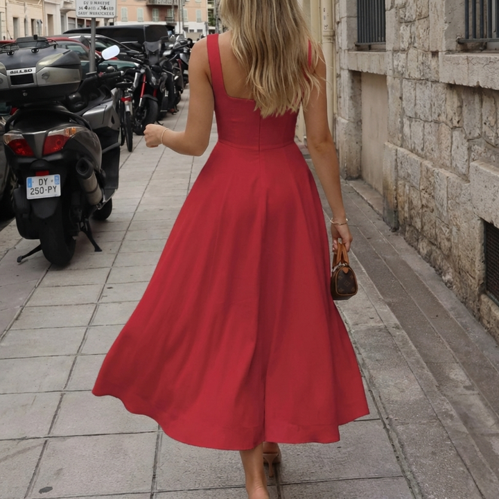 Vestido Midi Sin Mangas A Línea Cuello Cuadrado para Mujeres