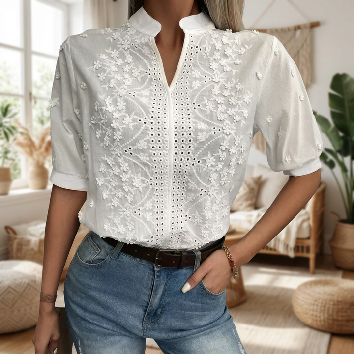 Blusa Blanca de Verano con Bordado para Mujeres