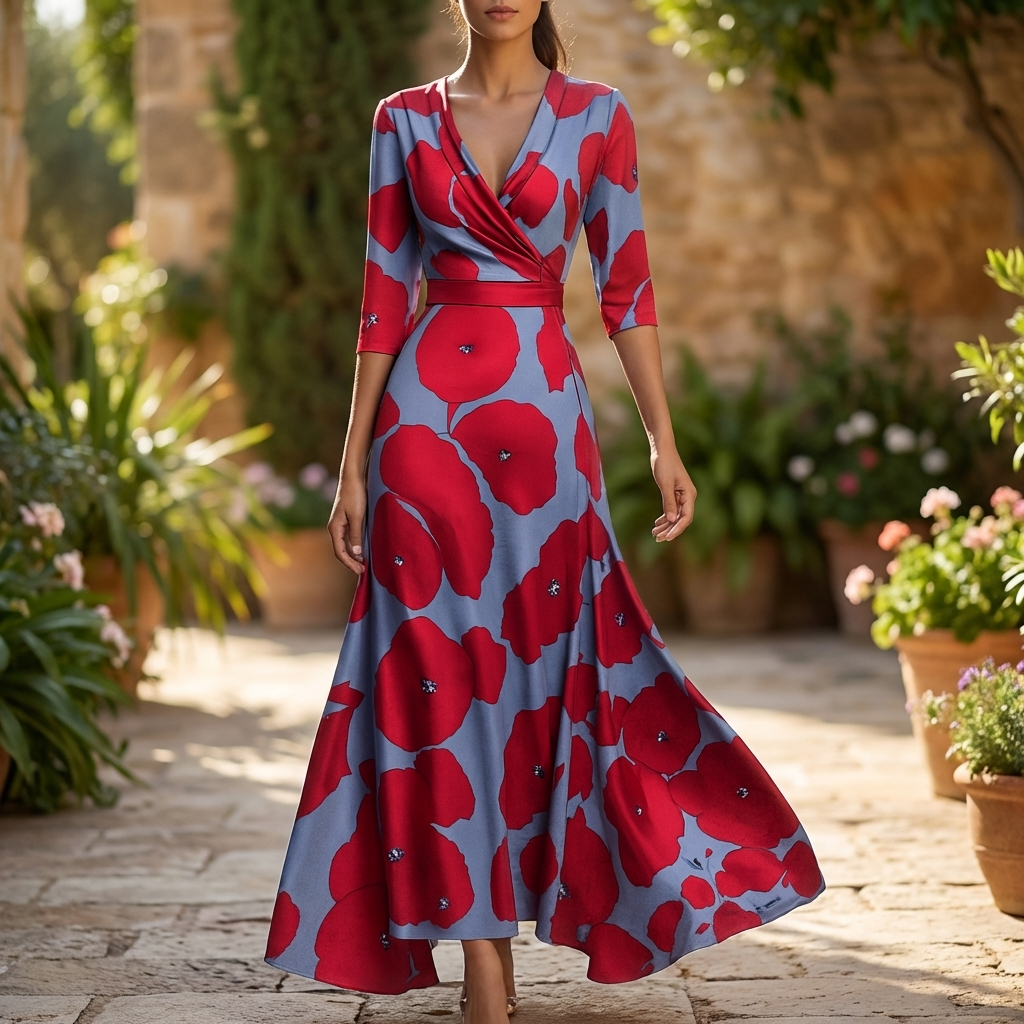 Vestido Maxi Bohemio con Cuello en V Listo para el Verano
