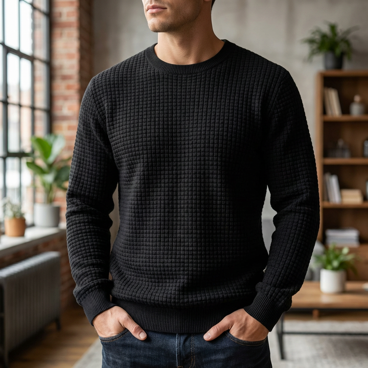 Suéter de Punto Waffle Cómodo para Hombres