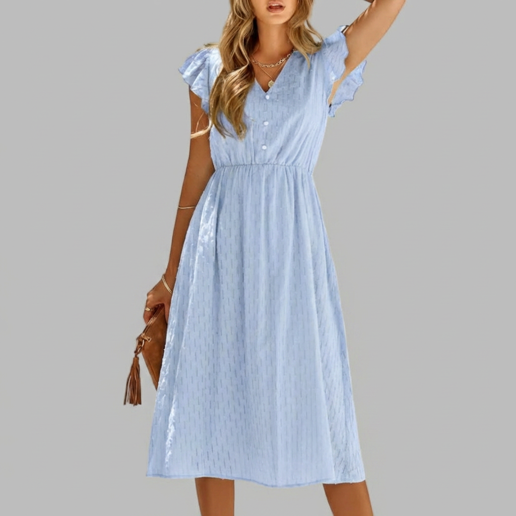 Vestido Midi con Volantes y Escote en V para Mujer