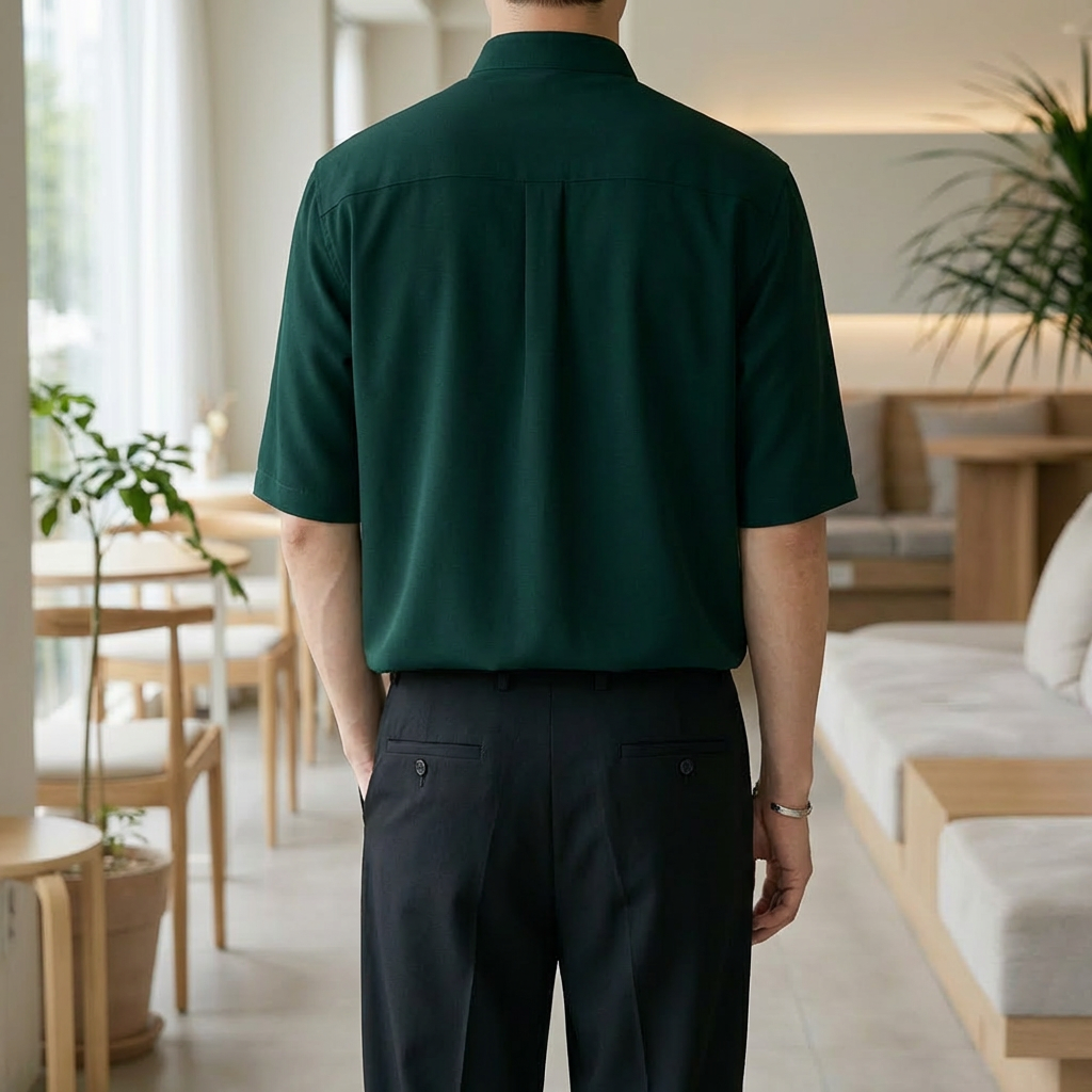 Camisa de Cuello Mandarina de Manga Larga para Hombres