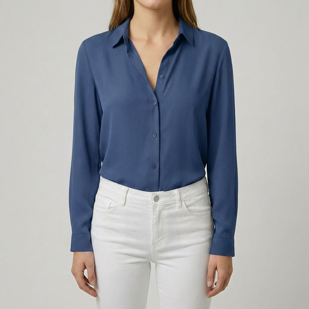 Blusa de Botones para Mujeres con Cuello