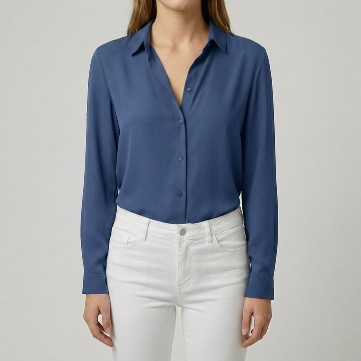 Blusa de Botones para Mujeres con Cuello