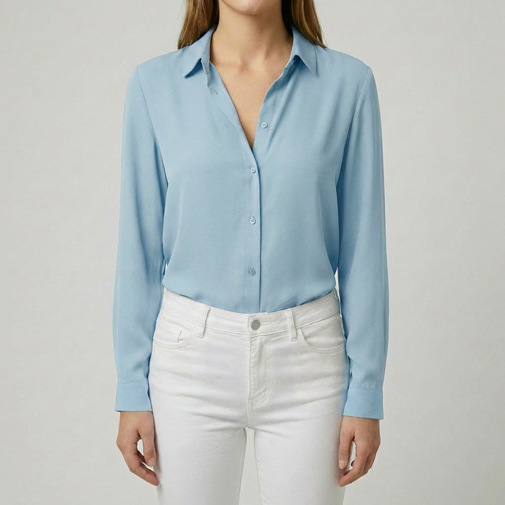 Blusa de Botones para Mujeres con Cuello