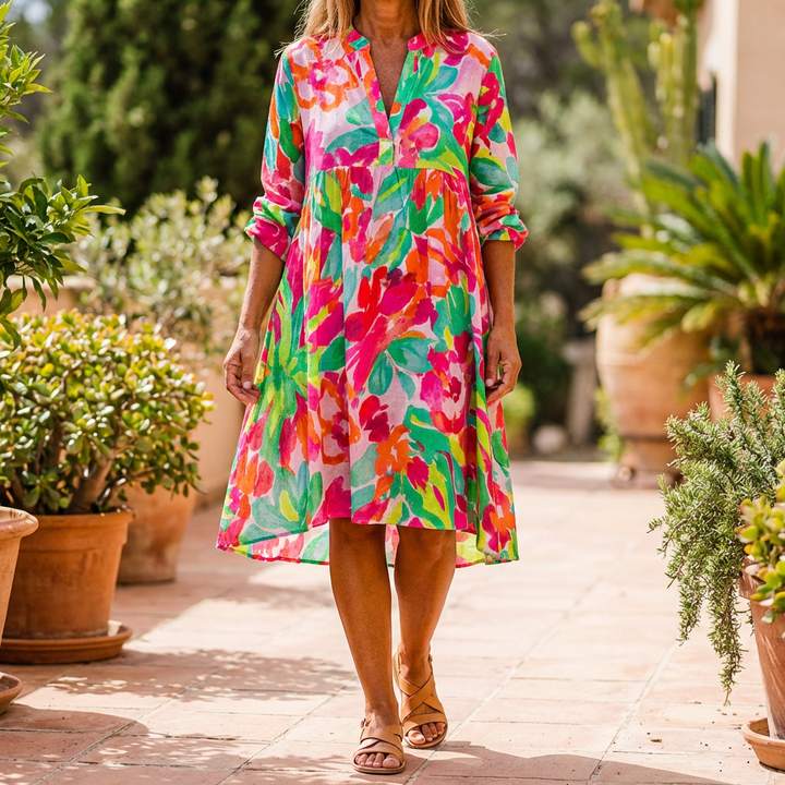 Vestido Camisa Midi Imprimir Floral Sobredimensionado para Mujeres