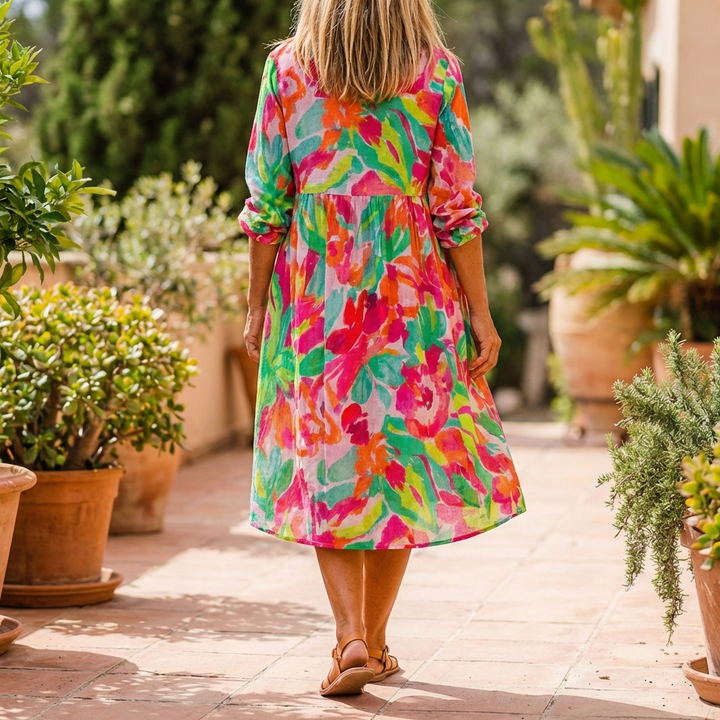 Vestido Camisa Midi Imprimir Floral Sobredimensionado para Mujeres