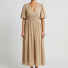 Vestido Midi con Cuello en V para Mujeres con Cintura Elástica